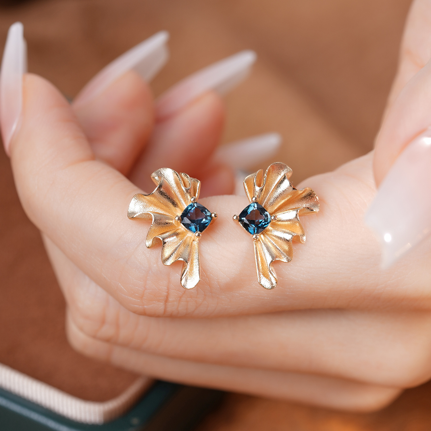 S925 Sterling Silver Earrings with Natural Topaz Floral Design - Image 2