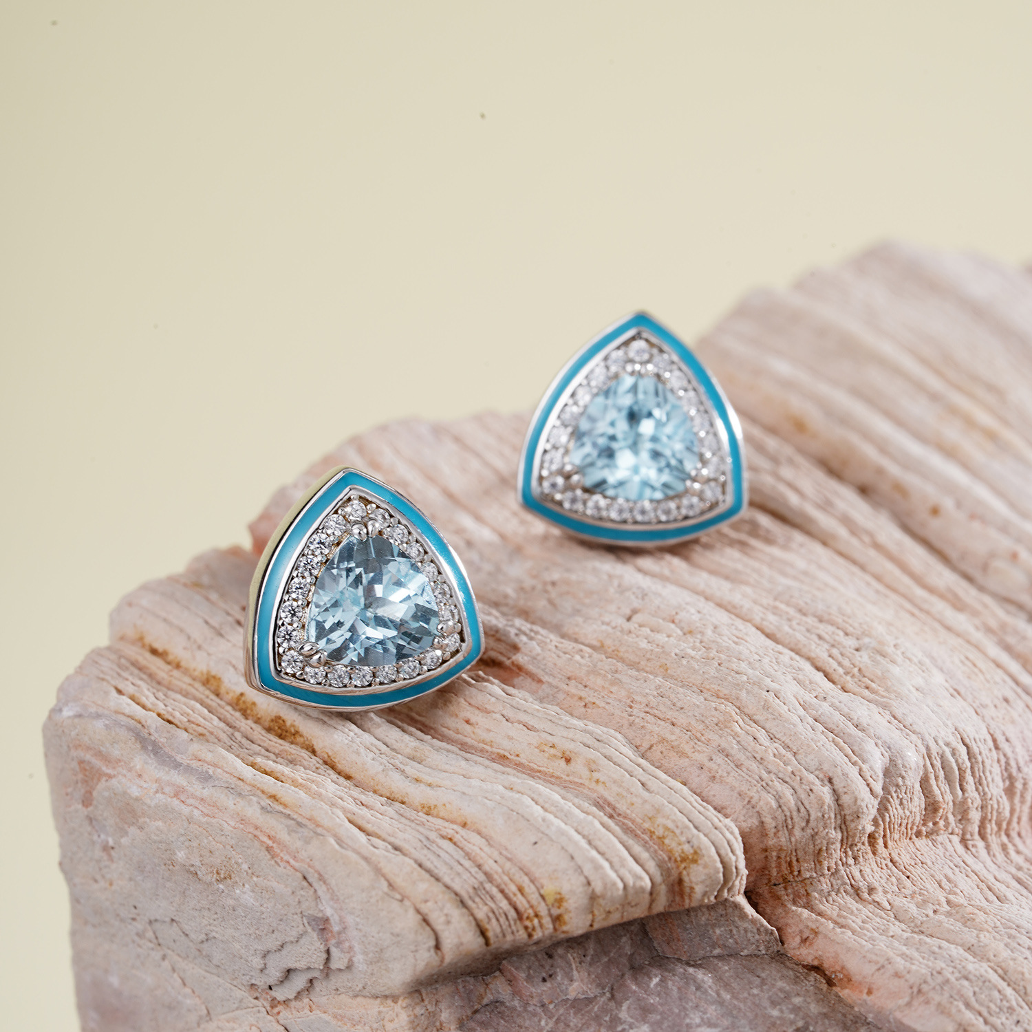 S925 Sterling Silver Natural Topaz Light Triangle Stud Earrings - Image 2