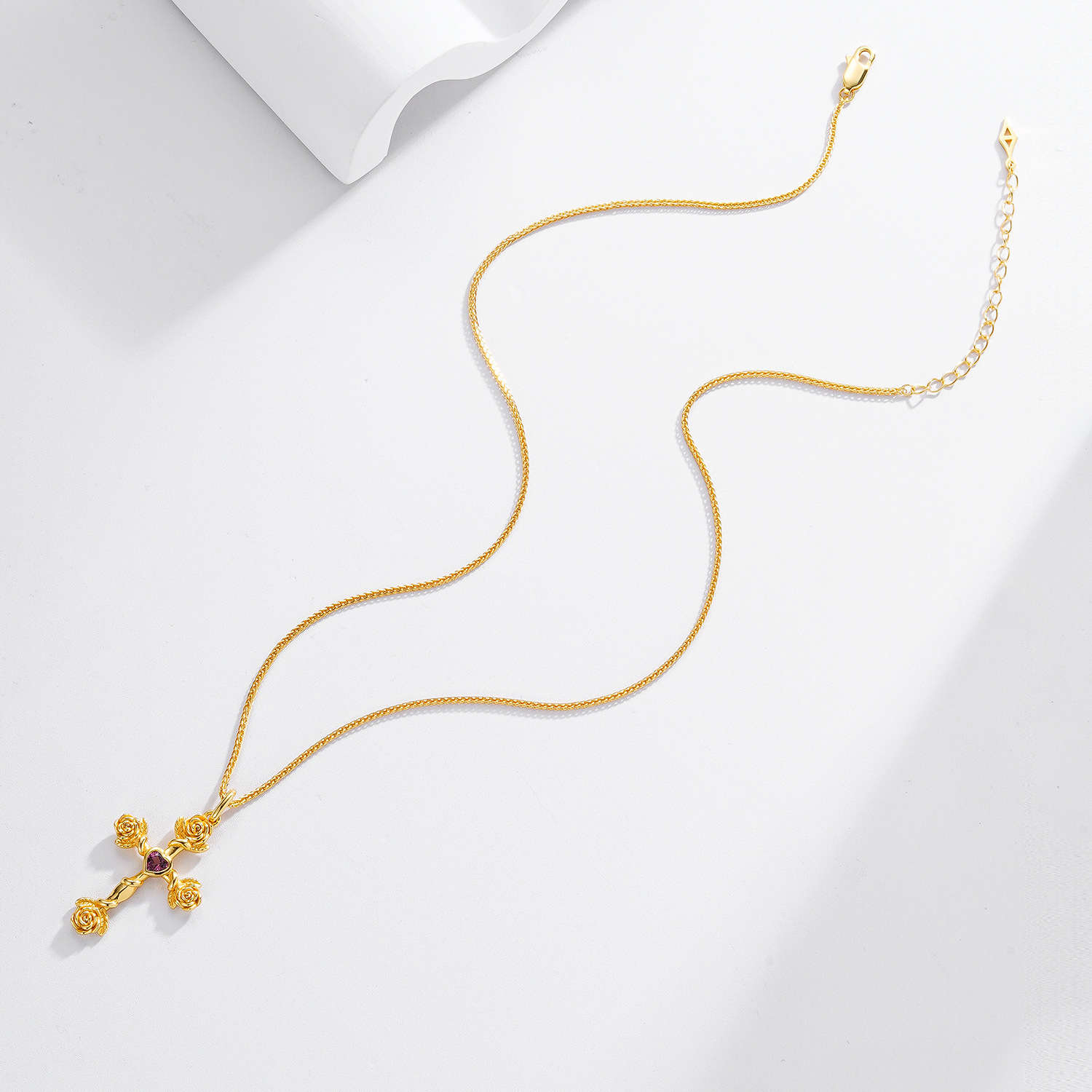 Italian Handcrafted European-Style Floral Cross Silver Necklace with Garnet - Image 2