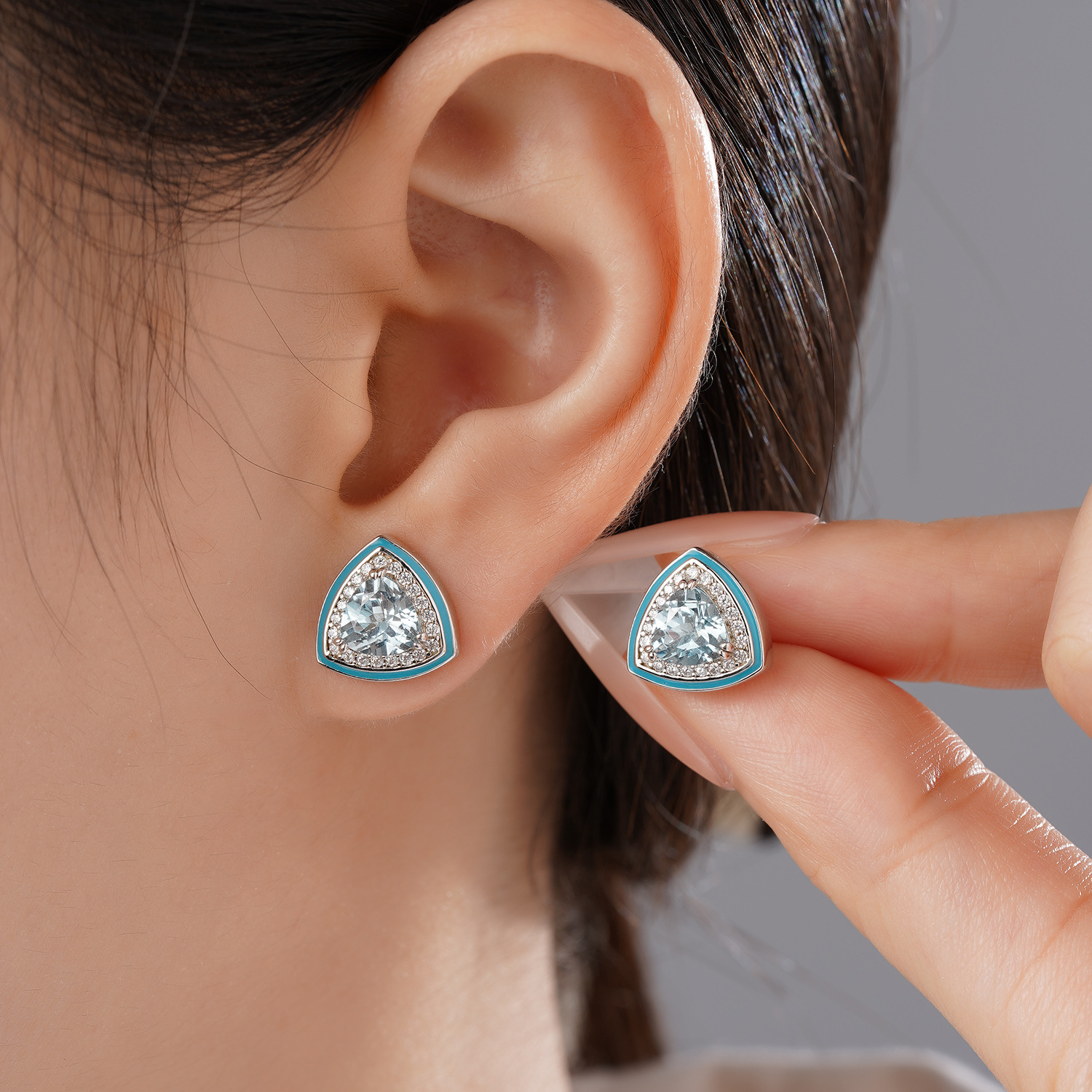 S925 Sterling Silver Natural Topaz Light Triangle Stud Earrings - Image 3