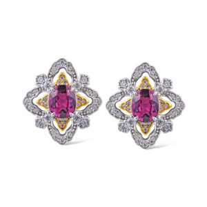 S925 Sterling Silver Earrings with Natural Pyrope Garnet and Gold Accents