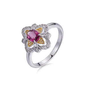 S925 Sterling Silver Dual-Tone Plated Ring with Natural Pyrope Garnet