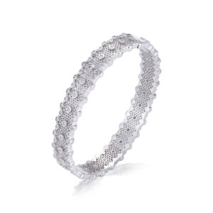 S925 Silver Honeycomb Openwork Cuff Bracelet (White Gold Tone)