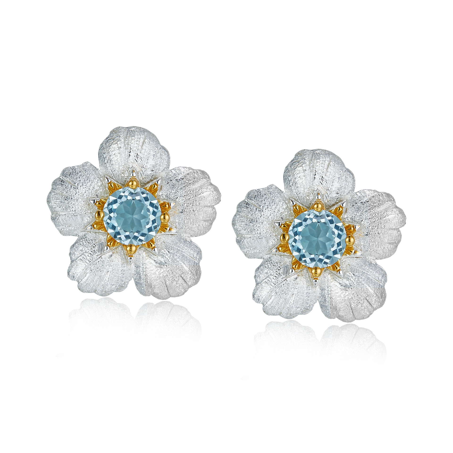 S925 Sterling Silver Hand-Set Natural Topaz Flower Earrings
