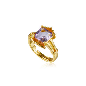 S925 Silver 18K Gold-Plated Adjustable Amethyst Ring