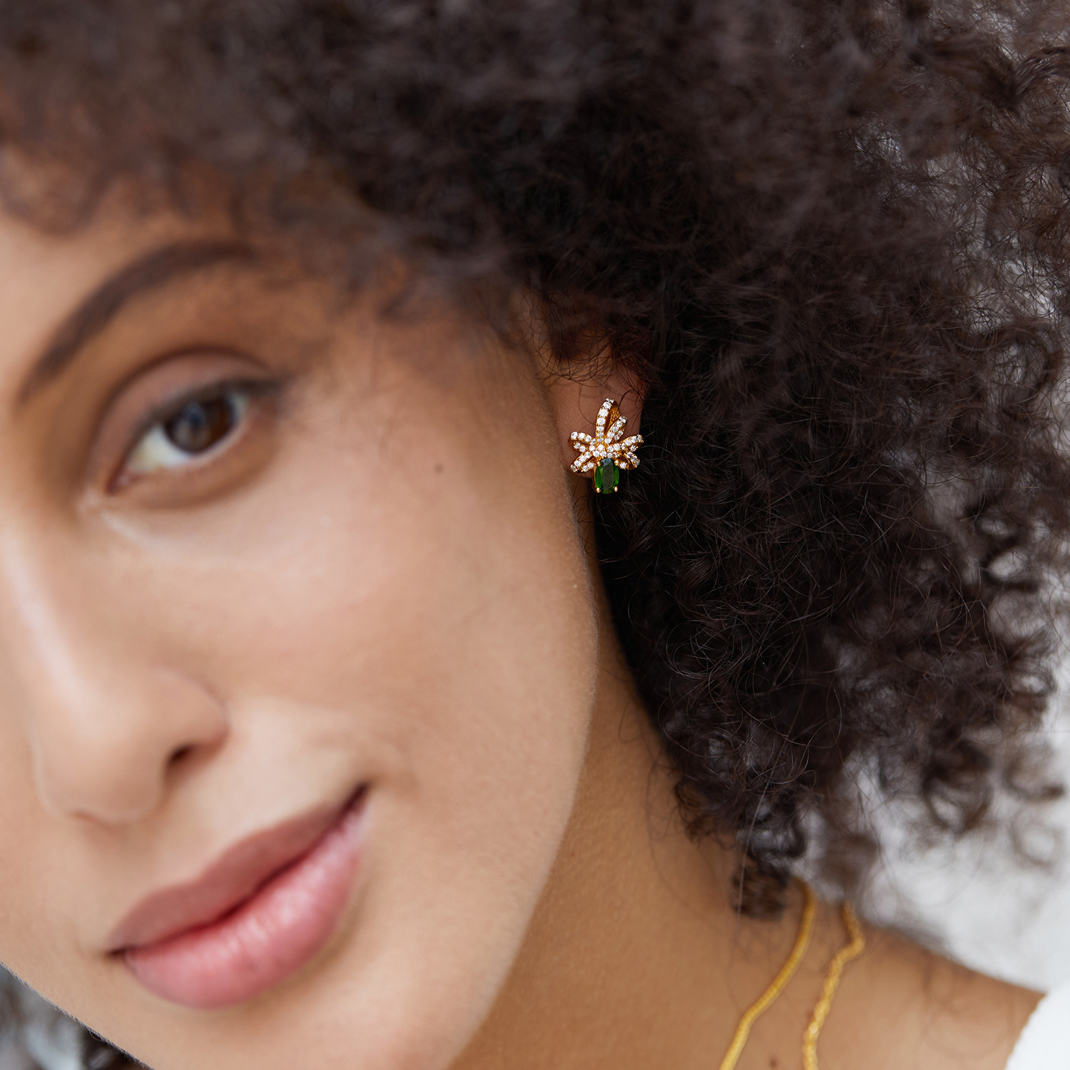 S925 Sterling Silver 18K Gold-Plated Earrings with Natural Diopside - Image 4