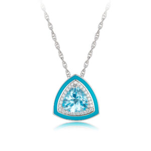S925 Silver Blue Enamel Triangle Pendant Necklace with Natural Topaz